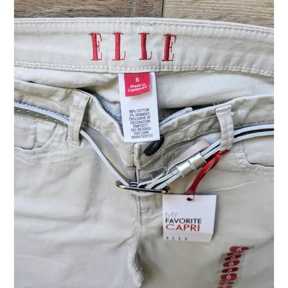 NEW Elle My Favorite Capri Size 6 Khaki Cream Mid Rise Cuffed Cotton Stretch - Picture 5 of 6
